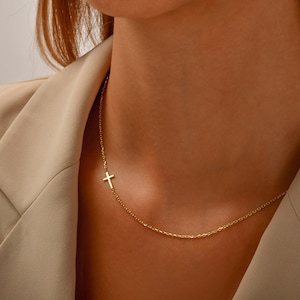 Sideways Cross Necklace , 925 Sterling Silver Cross Necklace , Gold Cross Necklace , Dainty Cross Necklace, Tiny Cross Necklace,Mother's Day image 1