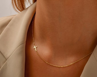 Sideways Cross Necklace , 925 Sterling Silver Cross Necklace , Gold Cross Necklace , Dainty Cross Necklace, Tiny Cross Necklace,Mother's Day