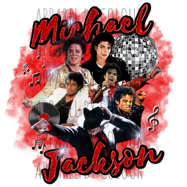 Michael Jackson Red Collage, Design - 300 DPI - Transparent Background - PNG