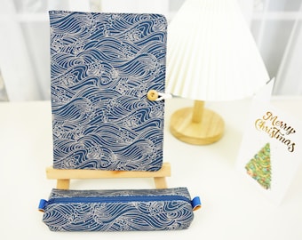Japanese Fabric Journal: A5 Refillable 6-Ring Binder, Ukiyo-e Wave Print
