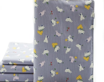 Rabbit Fabric Book Cover: Adjustable Book Sleeve with Pen Holder