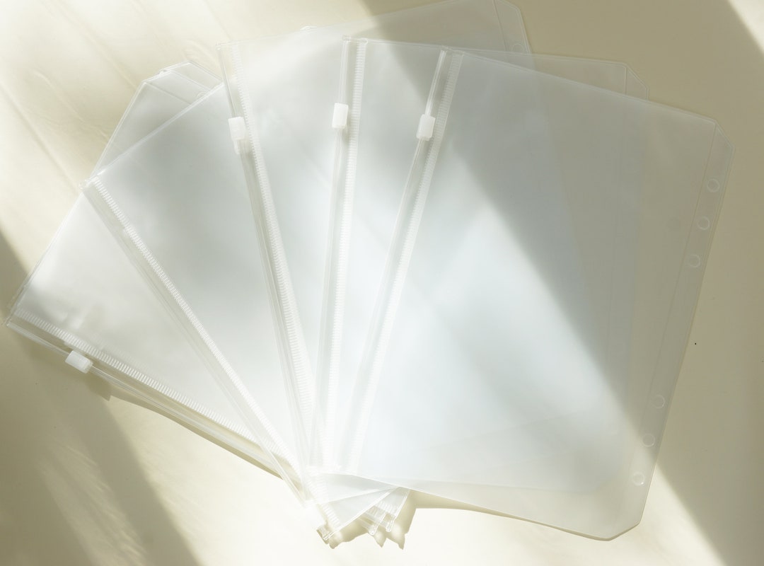 Set of 2, A5 A6- 6 Ring Planner Pouch Insert: Clear PVC Zipper Pocket ...
