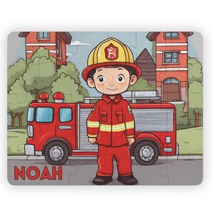 Personalisiertes Kinderpuzzle 30 Stück Feuerwehrmann, Benutzerdefiniertes Namenspuzzle, Kinderpuzzle Name, Geburtstagsgeschenk für Jungen, Kinderpuzzle, personalisiertes Geschenk für Jungen
