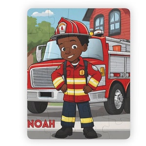 Personalized Kids' Puzzle, 30-Piece,Fireman Puzzle, Children puzzle, Puzzle Gift for Boys, Gift for Son, Birthday Gift Boys,African American
