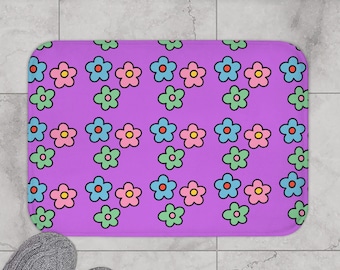 Children Pop Art Pink Floral Bath Mat | Kids Bath Mat | Children Bath Mat | Children Bath Decor |  Bath Mat | Girly Bath Mat | Kids