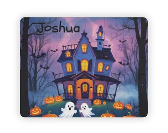 Personalize Kids Friendly Haunted House Puzzle, 30-Piece Puzzle, Cute Halloween Puzzle for Kids, Not Scary Halloween Gift, Halloween Puzzle