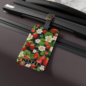 Personalized Strawberry Luggage Tag, Custom Name Strawberry Tag, Strawberry Lover Gift Travel Accessory, Personalized Bag Tag, Travel ID Tag