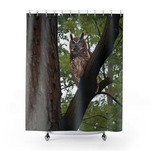 Great Horned Owl  Shower Curtains, Rustic Wildlife Shower Curtain, Woodland Owl Print Curtain, Nature Themed Bathroom Curtain, Owl Decor