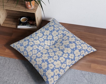 Floor Pillow | Vintage Inspired Blue Floral Tufted Floor Pillow | Square Floor Pillow | Meditation pillow | Cute Floor Pillow |Floor Cushion
