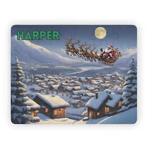 Personalized Kids Puzzle, 30-Piece, Santa in Sleigh with Reindeer, Gift for Kids, Puzzle Gift for Kids, Christmas Gift for Kids, Christmas