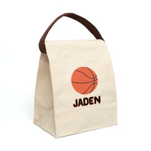 Personalized Kids Canvas Lunch Bag With Strap, Basketball Lunch Bag, Back to School Gift, Personalized Kids Lunch Bag, Custom name lunch bag