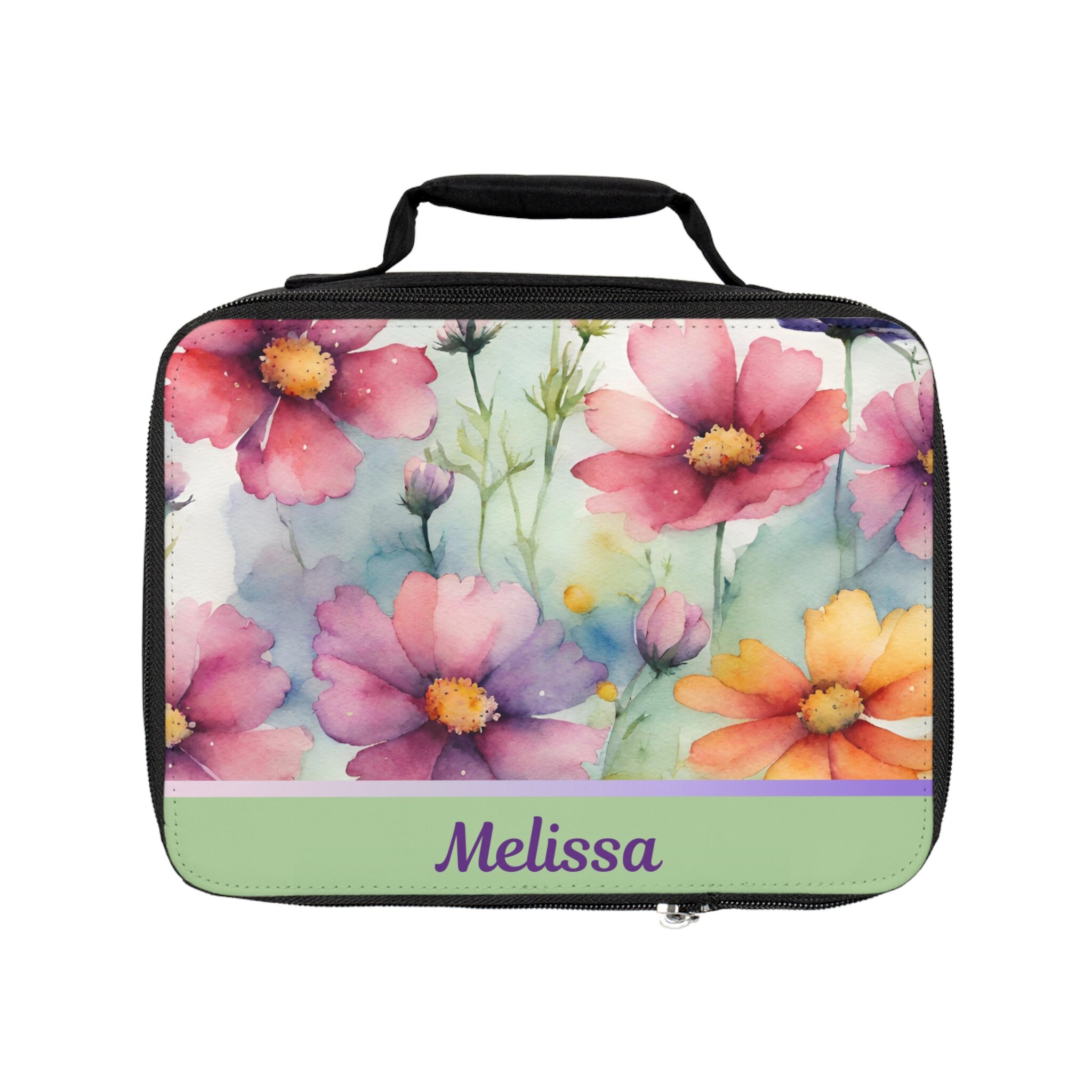 【full time】 Personalized Floral Lunch Bag, Custom Name Lunch Bag, Personalized