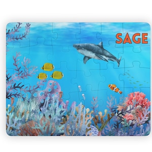 Personalized Kid Puzzle, 30 pieces, Ocean Puzzle, Shark Puzzle, Personalized Puzzle for Kids, Birthday Gift for Kids, Grandchild Gift,Puzzle