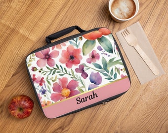 Personalized Floral Watercolor Lunch Bag, Custom name lunch bag, Custom work lunch bag, Personalized Gift for Mom, Personalized Gift for Her