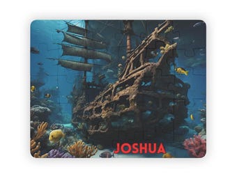 Rompecabezas infantil personalizado, 30 piezas, Rompecabezas de barco pirata hundido, Regalo personalizado para niños, Regalo de cumpleaños para niños, Regalo único para niños