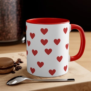 Red Heart Coffee Mug, 11oz |  Hearts Mug |Mug with Red Hearts |  Gift for Her |  Heart Tea Cup |  Gift for girlfriend | Red Heart Mug