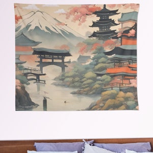 Tapestry Wall Hanging, Japanese Inspired Tapestry Wall Hanging, Housewarming Gift, Home Decor Wall Art for Living Room, Home Decor Wall Art