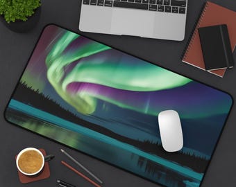 Northern Lights  Desk Mat,  Aurora Borealis Mouse Pad, Arctic Landscape Office Decor, Aurora Borealis Lover, Northern Lights Gaming Decor