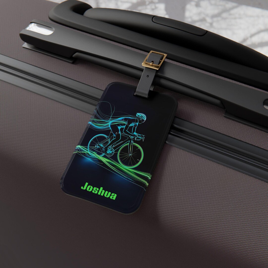 Personalized Cyclist Luggage Tag, Bicycle Travel Bag Tag, Custom 