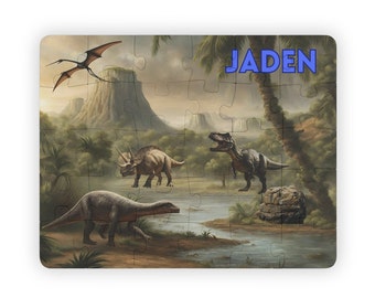 Rompecabezas personalizado para niños, 30 piezas, rompecabezas de dinosaurios, período cretácico, regalos personalizados para niños, rompecabezas de dinosaurios personalizado para niños
