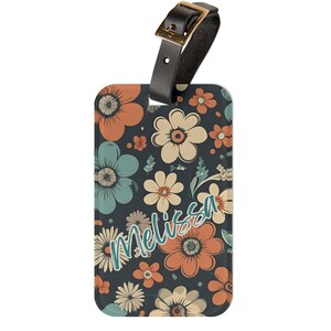 Personalized Luggage Tag, Boho, Retro Floral, custom luggage tag, bachelorette party gift, wedding favor, grad gift for her