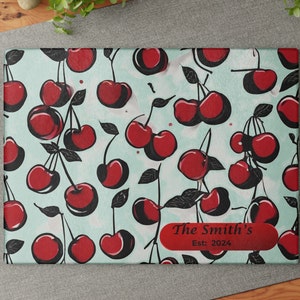 Personalized Glass Cutting Board, Cherry Board,Kitchen Gift For Mom, Charcuterie Serving Board, Housewarming Gift, Wedding Gift, Platter