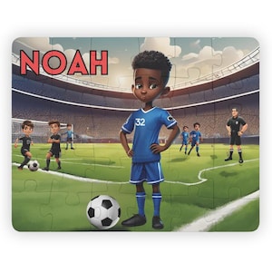 Personalized Kids Puzzle, 30-Piece, Soccer Puzzle, Personalized Puzzle for Boys, Birthday Gift for Boys, Gift for Boys, African American