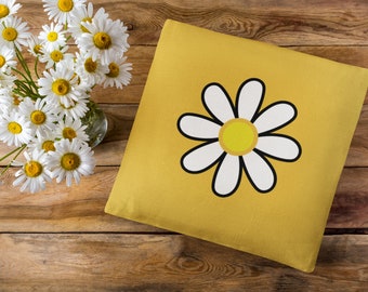 Childrens Yellow Daisy Spun Polyester Square Pillow | Yellow Daisy Pillow | Gift for Baby Shower | Daisy Flower Pillow | Kid Bedroom Decor