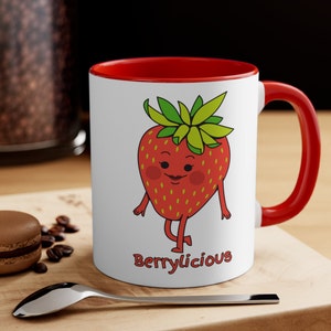Strawberry Accent Mug, Botanical Mug, Fruit Mug,  Fruit Lover Mug, Farm Fruits Mug, Unique Gift for Her, Unique Gift for Him, Funny Mug