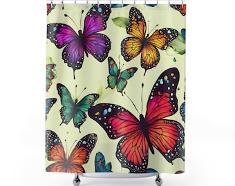 Butterfly Shower Curtains,Boho Shower Curtain, Butterfly Home Decor, Cute Curtains,  Nature Shower Curtain, Vivid Color Home Decor, 71x74 in