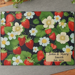 Personalized Glass Cutting Board, Strawberry,Kitchen Gift For Mom, Charcuterie Serving Board, Housewarming Gift, Wedding Gift, Gift for Her