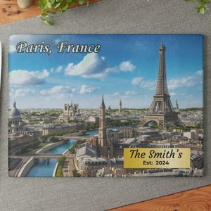Personalized Glass Cutting Board, Paris France, Kitchen Gift for Mom, Charcuterie Serving Board, Housewarming Gift, Wedding Gift, Platter