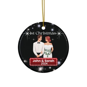 Personalized Ceramic Ornaments, 2-Side Print, First Christmas Ornament, Christmas Decoration, First Christmas Married, Gift for Couple