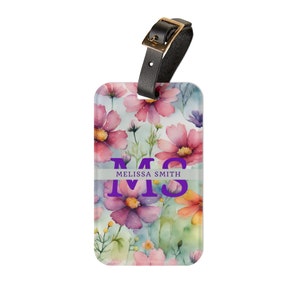 Personalized Luggage Tag, Floral Watercolor, monogram luggage tag, custom luggage tag, bachelorette party gift, wedding favor, grad gift