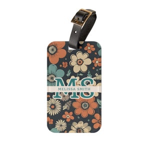 Personalized Luggage Tag, Boho, Retro Floral, custom luggage tag, bachelorette party gift, wedding favor, grad gift for her