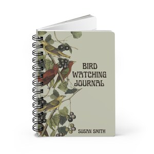 Personalisiertes Vogelbeobachtungs-Notizbuch mit Spiralbindung, Retro-Vogelmotiv, Geschenk für Vogelliebhaber und Vogelbeobachter, individuelles Vogelbeobachtungsprotokoll Spiral/ Lined