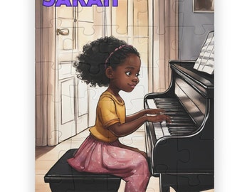 Personalized Kids' Puzzle, 30-Piece, Girl Playing Piano, Black Girl Magic, Personalized Name Puzzle, Custom Name Puzzle,  Gift for Girls