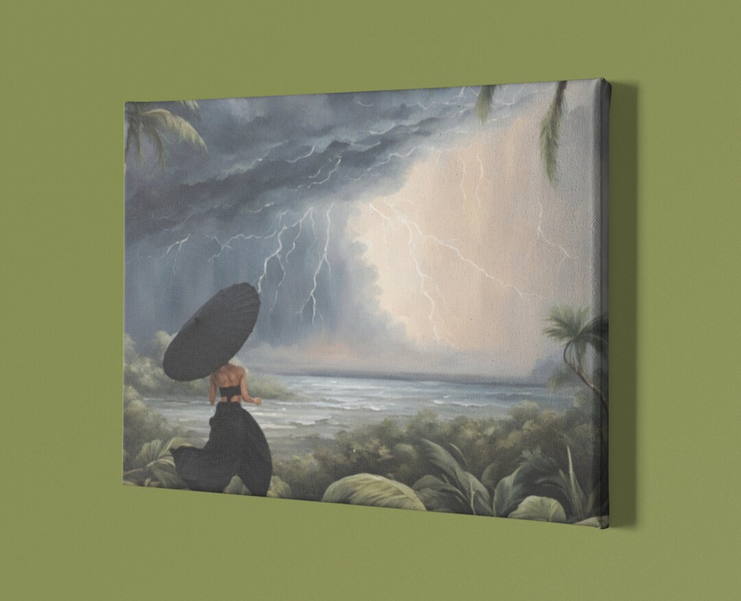 Lady in the Storm Canvas Gallery Wrap Umbrella Wall Hanging Umbrella
