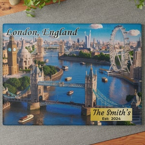 Personalized Glass Cutting Board, London England, Kitchen Gift For Mom, Charcuterie Serving Board, Housewarming Gift, Wedding Gift, Platter