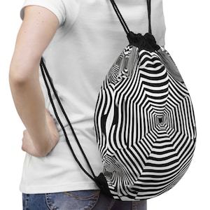 Black and White Drawstring Bag | Yoga bag | Travel bag |  Drawstring bag backpack | Gym bag | Dance bag | Travel bag for women | Swim bag