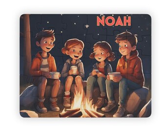 Rompecabezas infantil personalizado de 30 piezas, ideal para fogatas, con nombre personalizado, regalo personalizado para niños y niñas.