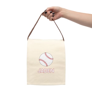 Personalisierte Kinder Canvas Lunch Bag mit Gurt, Baseball Lunch Bag, Zurück zu Schulgeschenke, personalisierte Kinder Lunch Bag, Jungen Baseball Geschenk
