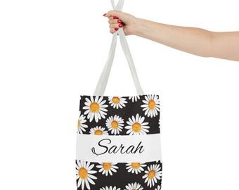 Personalized April Birth Flower Tote Bag, Custom Birth Flower Tote, Bag,Birthday gift for her, gift for mom, Floral Bag, Daisy Birth Tote