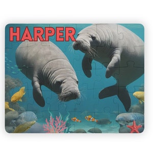 Personalized Kids Puzzle, 30-Piece | Manatee Puzzle |Personalized Name Puzzle | Birthday Gift for Son or Daughter | Custom Name Puzzle|Ocean