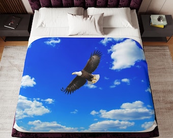 Bald Eagle Sherpa Plush Blanket, Custom Bald Eagle Cozy Blanket, Bald Eagle Print Throw, Bald Eagle Home Decor, Gift for Bald Eagle Lovers