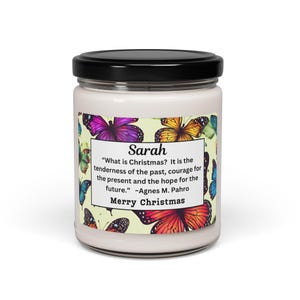 Personalized Scented Soy Candle, 9oz, Butterfly Christmas Candle, Christmas Gift for Friend, Gift for Her, Gift for Coworker, Candle Gift