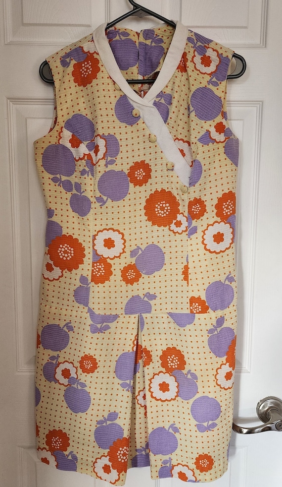 VTG 60's/70's Retro Floral Print Dress Yellow Past