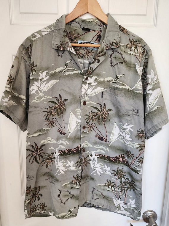 VTG Hawaiian Shirt Men PALMWAVE Surfer Dude Aloha… - image 1