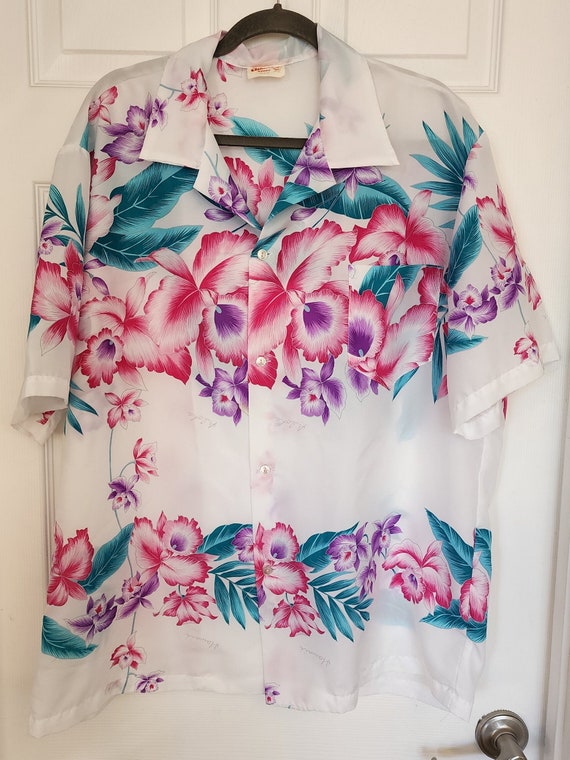 VTG Aikane Hawaiian Aloha Hibiscus White Pink Purp