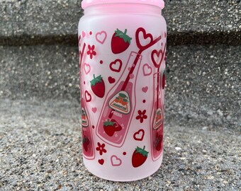 Strawberry Frosted Glass Can Cup: Adorable Drinkware